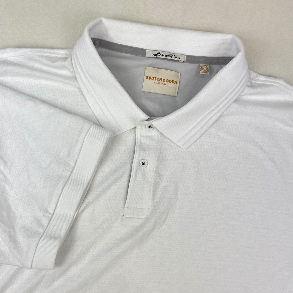 Scotch & Soda Amsterdam Mens White Short Sleeve Polo Shirt XXL 1963563